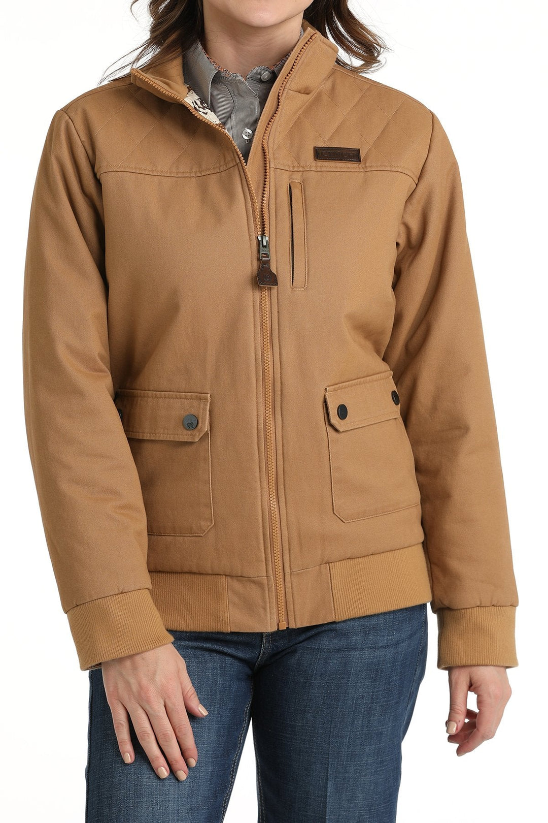 CINCH LADIES CANVAS BOMBER JACKET in LT BROWN