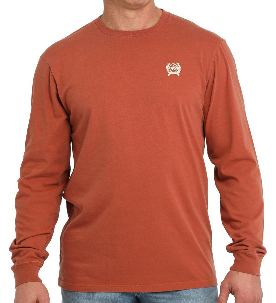 CINCH MEN'S LONG SLEEVE LAND OF THE FREE SCREEN PRINT JERSEY TEE in ORANGE