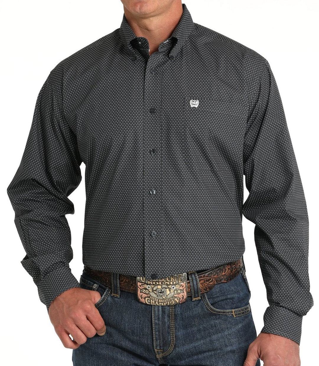 CINCH MEN'S GEOMETRIC BUTTON DOWN LONG SLEEVE SHIRT - DK BLUE