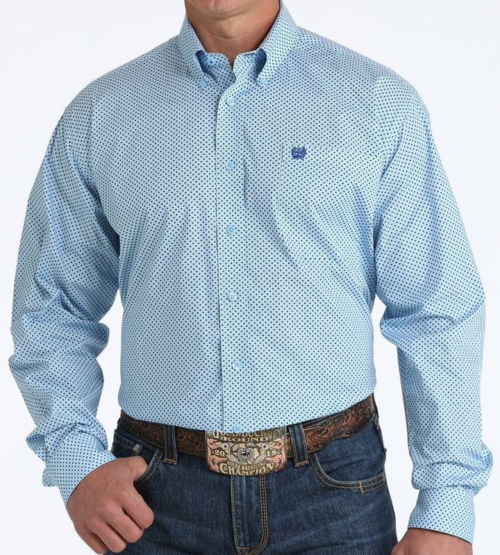 CINCH MEN'S STRETCH DIAMOND PRINT BUTTON DOWN WESTERN SHIRT - LT BLUE