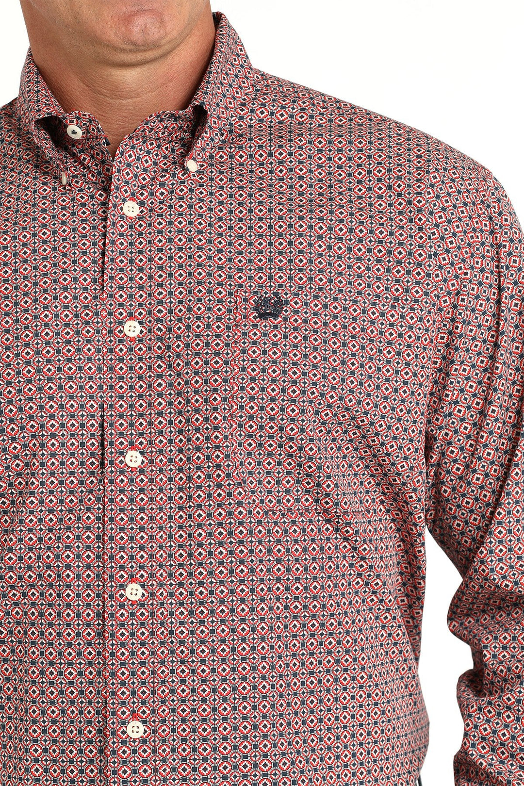 CINCH MEN'S GEOMETRIC BUTTON DOWN LONG SLEEVE SHIRT - RED