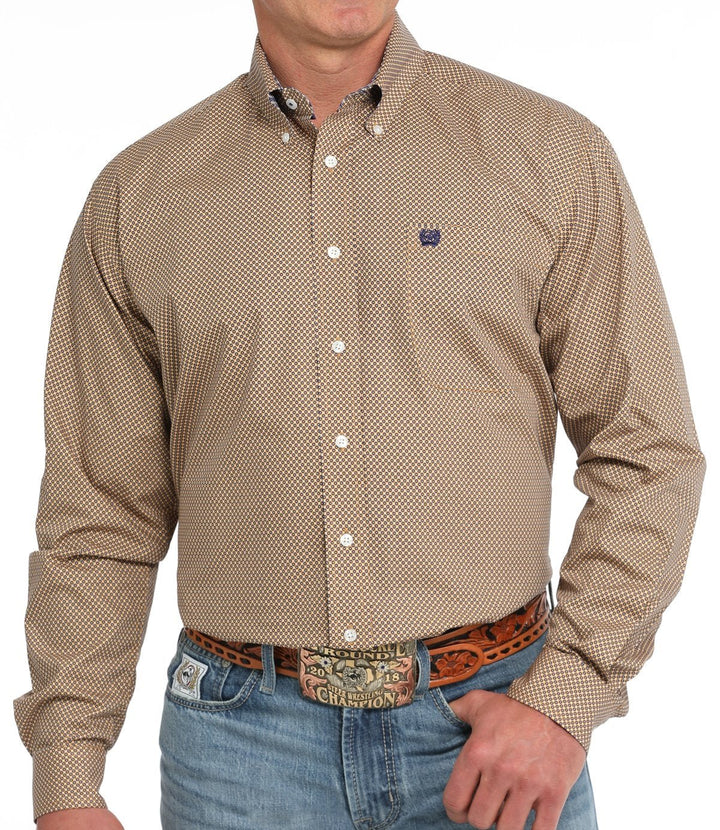 CINCH MEN'S GEO PRINT BUTTON DOWN LONG SLEEVE SHIRT - GOLD