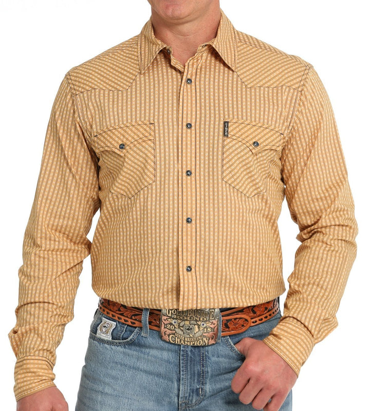 CINCH MEN'S MODERN FIT STRIPE SNAP WESTERN SHIRT - GOLD