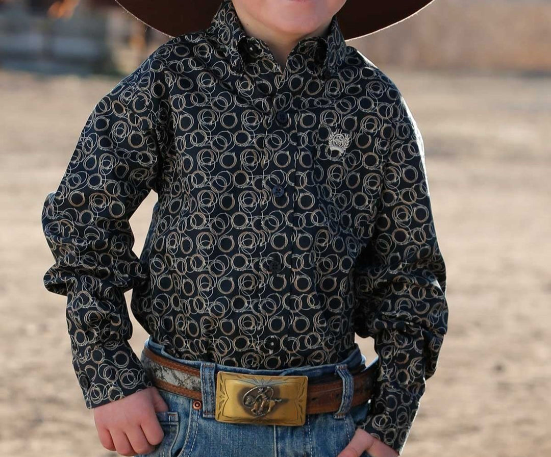 CINCH TODDLER ROPE PRINT BUTTON-DOWN WESTERN SHIRT - NAVY