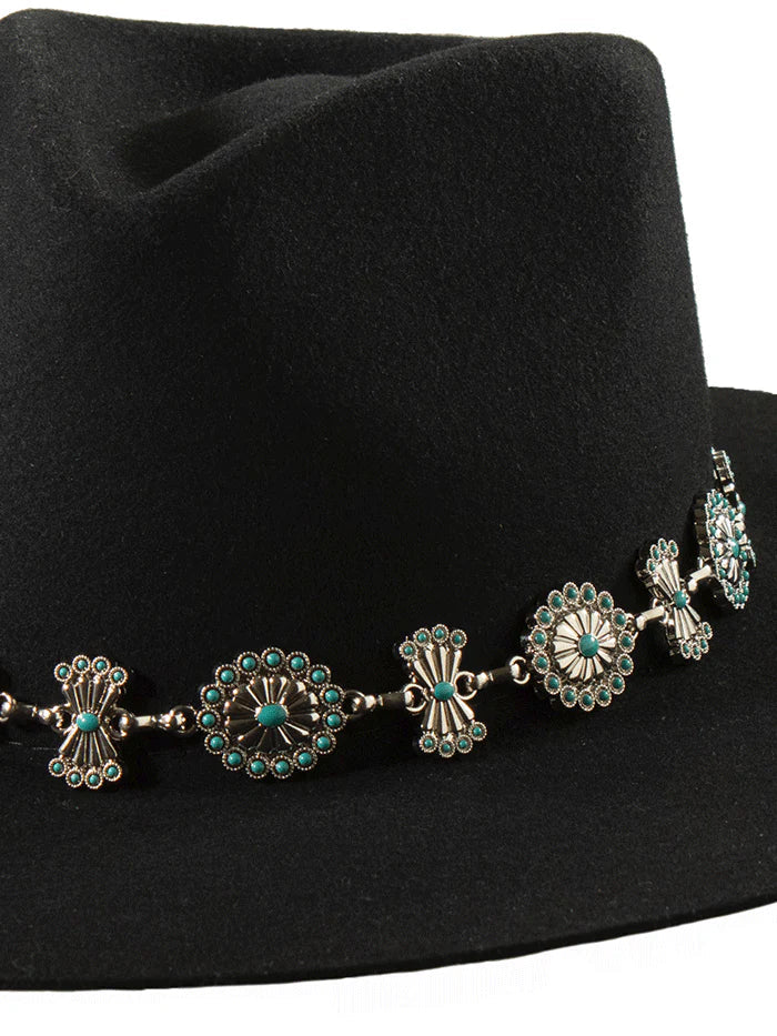 3D SILVER and TURQUOISE SCALLOPED OVAL and BUTTERFLY CONCHO HATBAND