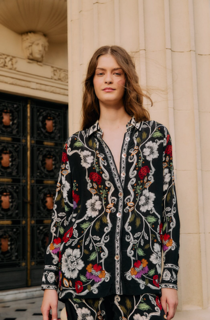 ROCOCO FLOWERS BLACK SHIRT