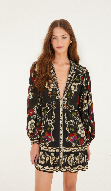 ROCOCO FLOWERS BLACK MINI DRESS