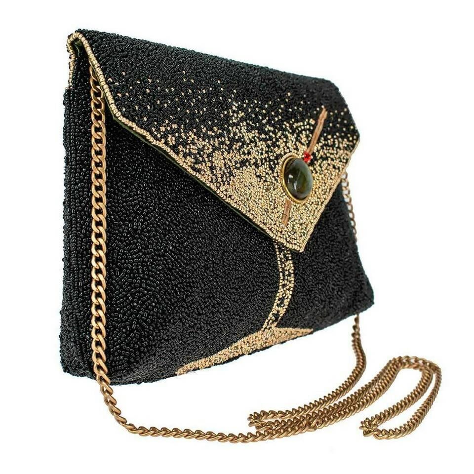 Mary Frances Olive You Martini Black Crossbody Beaded Handbag Santa Fe Handwoven Designs