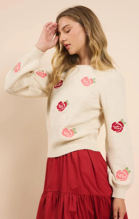 SMELL THE ROSES EMB SWEATER