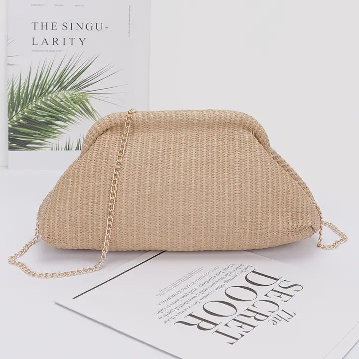 FAUX STRAW CLUTCH BAG