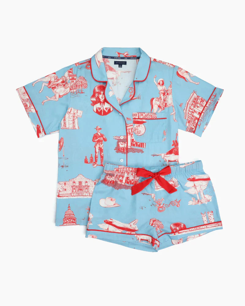TEXAS TOILE PAJAMA SHORT SET -BLUE RED