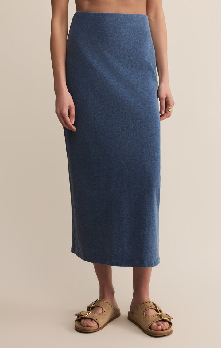 GAIL JERSEY DENIM MIDI SKIRT VINTAGE INDIGO