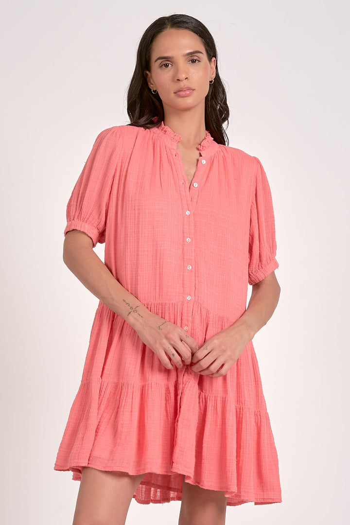 V NECK TIERED BUTTON DRESS