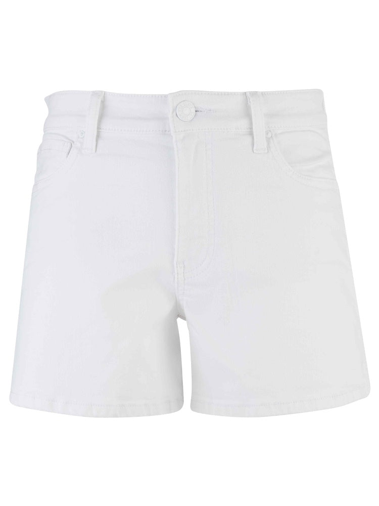 The Zertz JANE HIGH RISE SHORT REG HEM OPTIC WHITE features a button and zipper closure, front and back pockets, and belt loops—an effortless wardrobe staple.