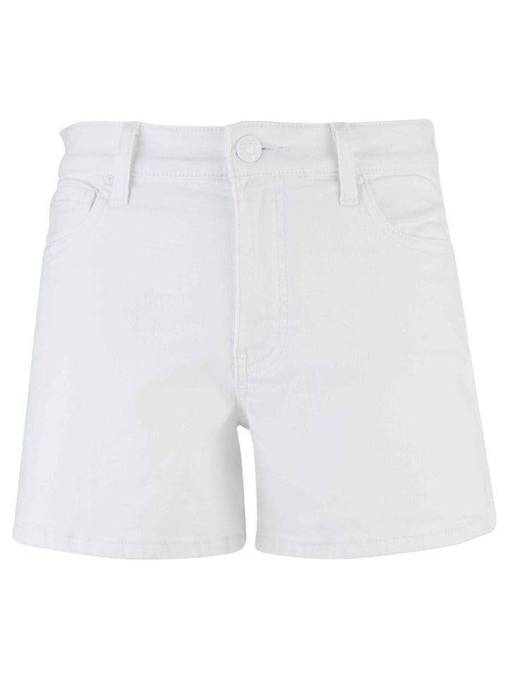 The Zertz JANE HIGH RISE SHORT REG HEM OPTIC WHITE features a button and zipper closure, front and back pockets, and belt loops—an effortless wardrobe staple.