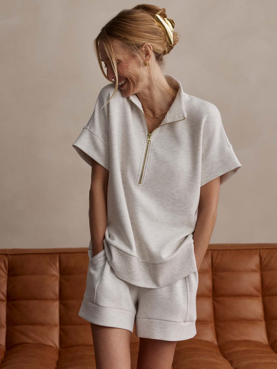 RITCHIE SHORT SLEEVE SWEATER IVORY MARL