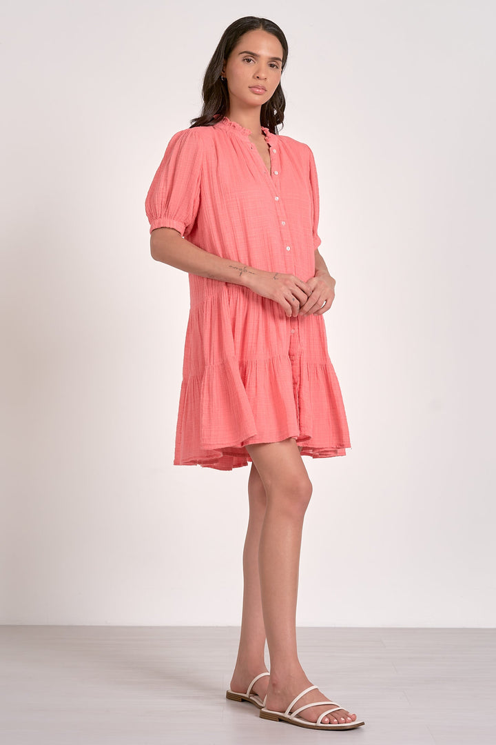 V NECK TIERED BUTTON DRESS