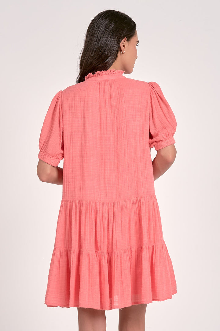 V NECK TIERED BUTTON DRESS