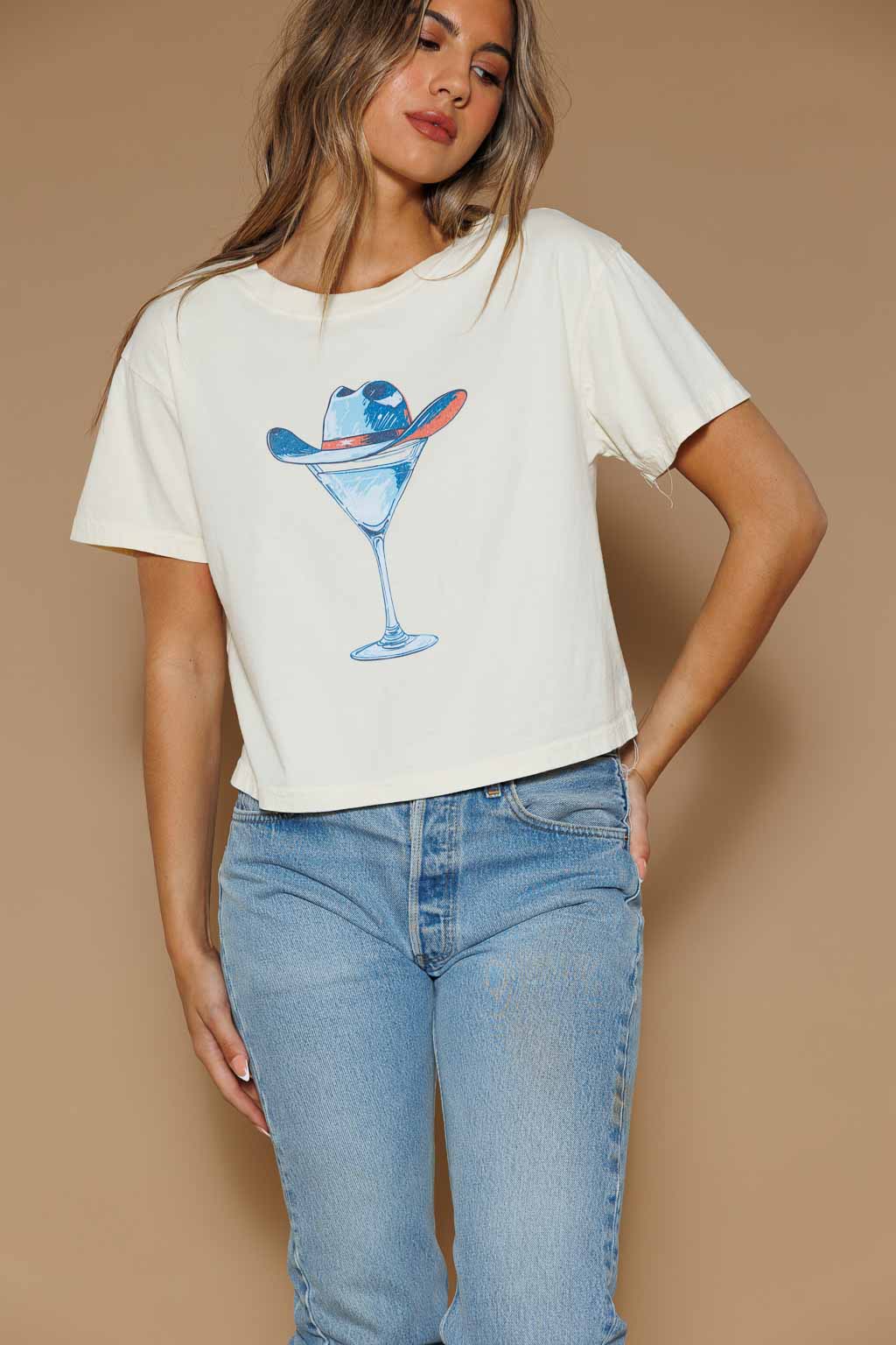 COWBOY MARTINI WIDE CROP TEE