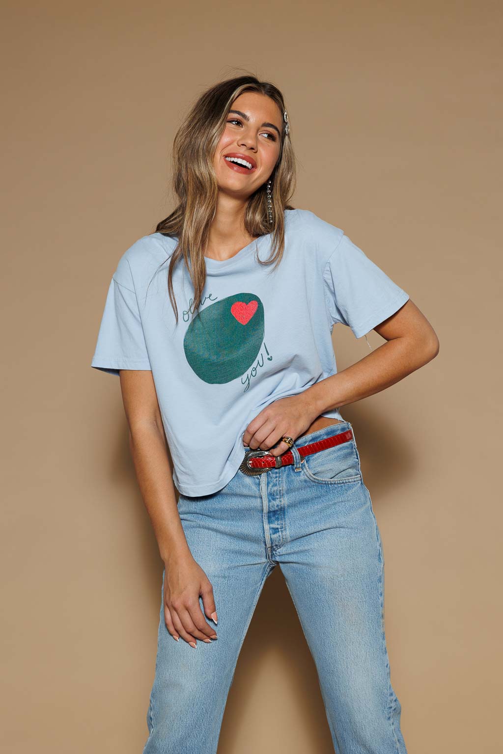 OLIVE YOU CROPPED TEE