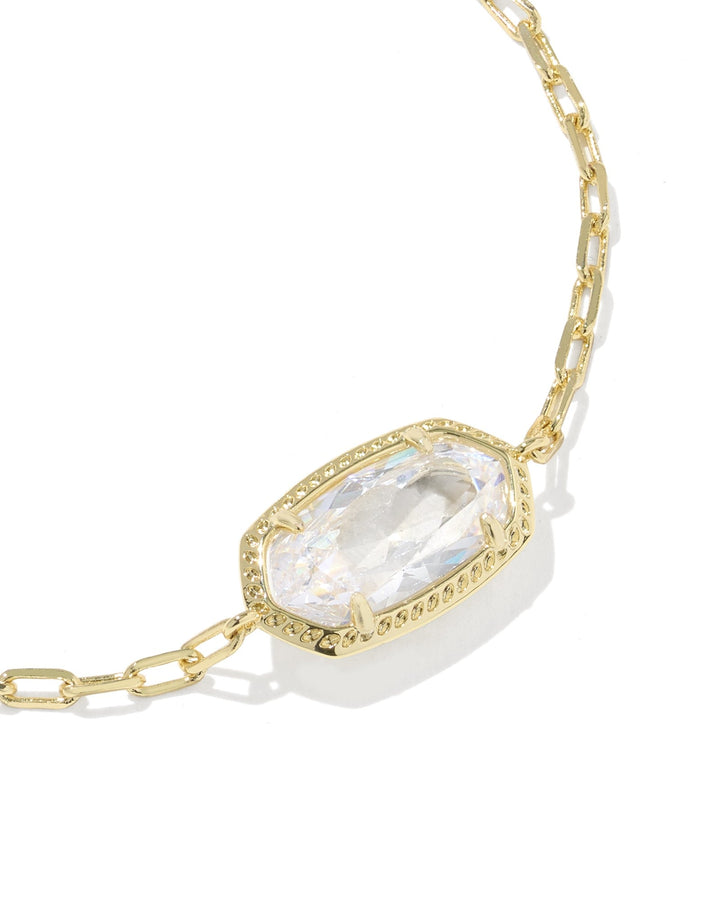 The Zertz ELAINA LUXE CHAIN BRACELET features a hexagon clear gemstone in a textured gold bezel on an elegant elongated link chain—an elegant, modern accessory that adds a touch of luxury to any look.