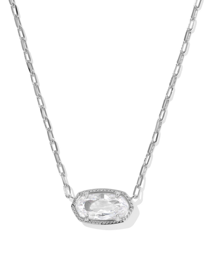 The Zertz ELISA LUXE PENDANT NECKLACE features a silver chain with elongated links and a faceted WHITE CZ oval pendant in a delicate frame—an elegant jewelry piece.