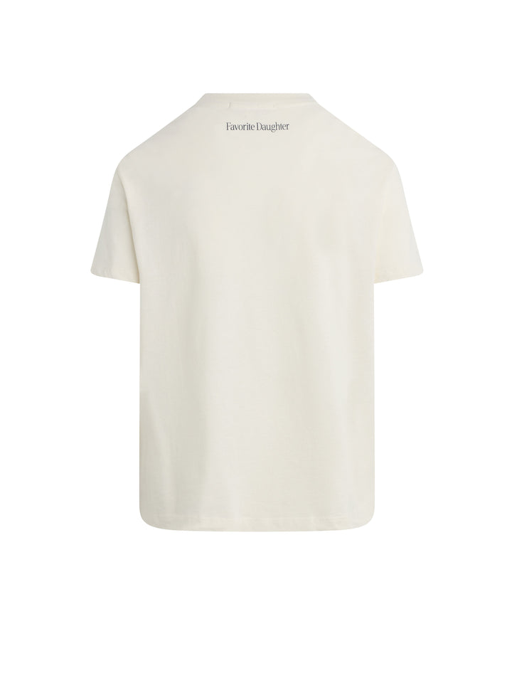 The Zertz THE FAVORITE GRAD TEE is a plain, short-sleeved, off-white T-shirt with "Favorite Daughter" in small black letters on the upper back—perfect as a graduation tee or thoughtful grad gift.