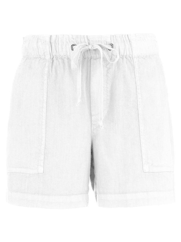 The Zertz KATANA HIGH RISE SHORT features white linen, an elastic waistband with drawstring tie, two front pockets, and a relaxed fit. Lightweight and versatile, these premium shorts are a must-have for any wardrobe.
