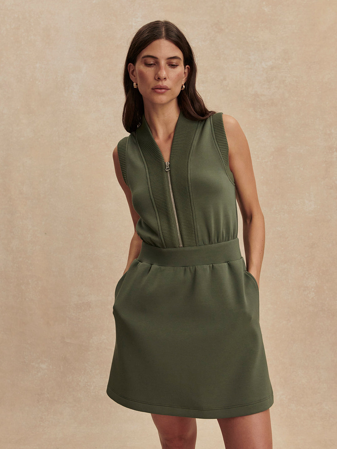 POLYANNA HALF ZIP DRESS THYME