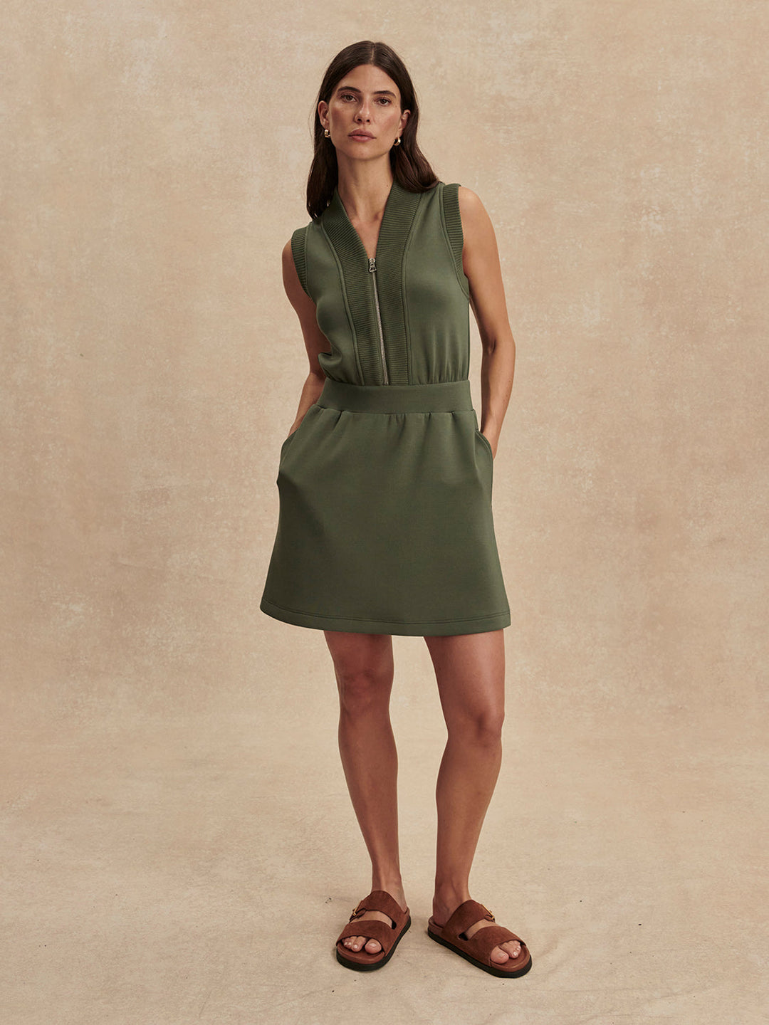 POLYANNA HALF ZIP DRESS THYME