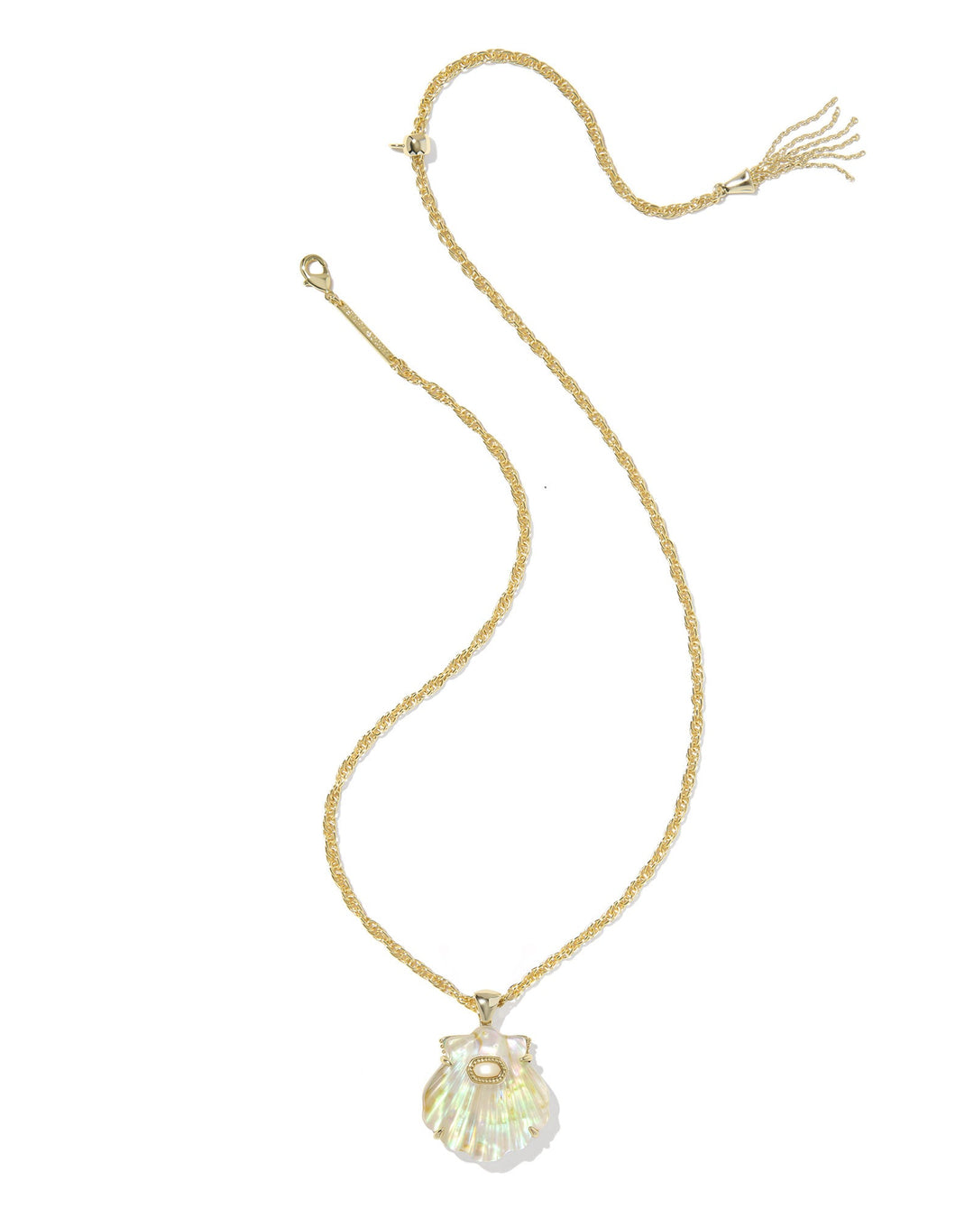 The Zertz LUCIA SHELL PNDT NCK features a gold pendant with a shiny iridescent seashell and a small pearl on an adjustable chain, shown on a white background for versatile coastal style.
