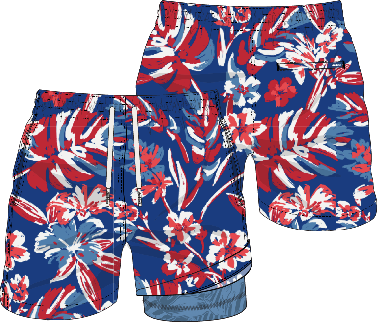 THE STAR SPANGLED BLOOMS 5.5 LINED SWIM TRUNK