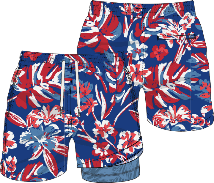 THE STAR SPANGLED BLOOMS 5.5 LINED SWIM TRUNK
