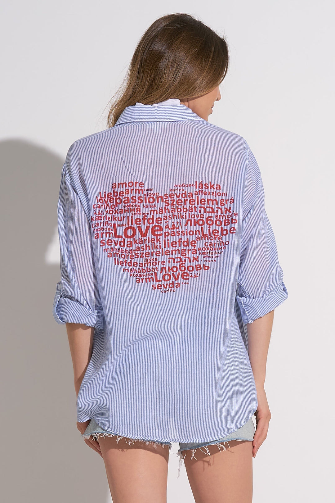 BLUE WHITE HEART BUTTON DOWN VOSP11086