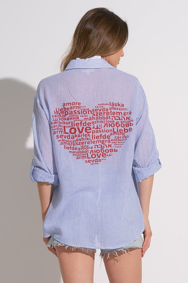 BLUE WHITE HEART BUTTON DOWN VOSP11086
