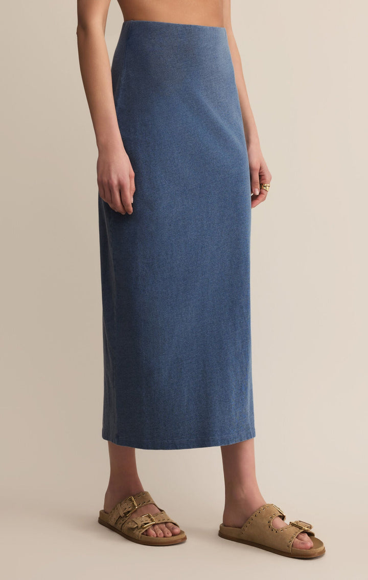 GAIL JERSEY DENIM MIDI SKIRT VINTAGE INDIGO