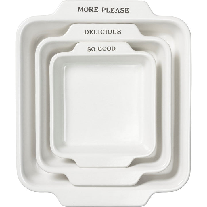 "MORE PLEASE, SO GOOD, DELICIOUS" SQUARE BAKERS STONEWARE SET