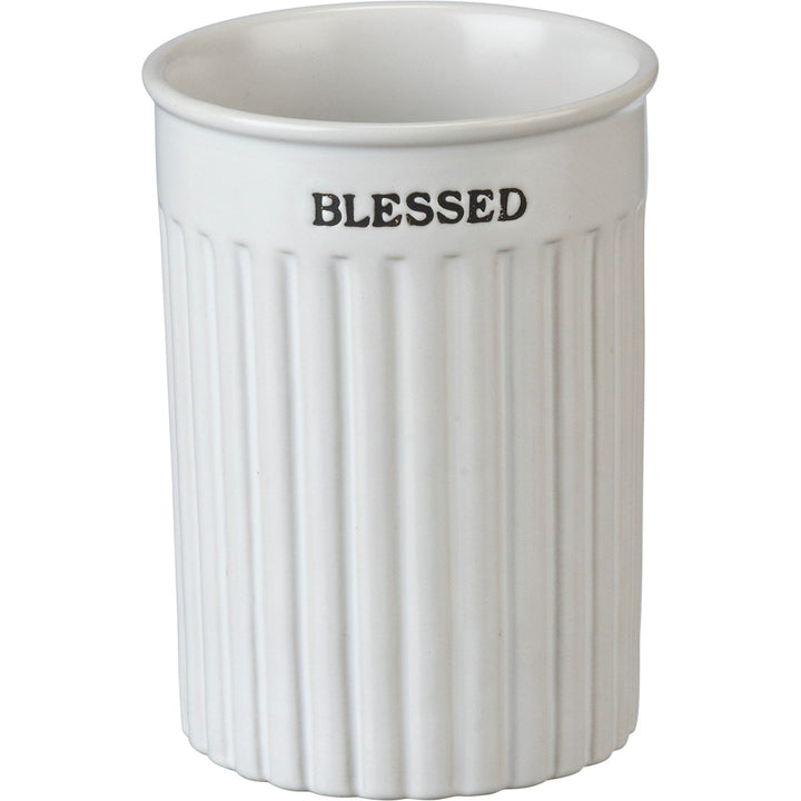 "GRATEFUL, BLESSED" STONEWARE UTENSIL HOLDER SET