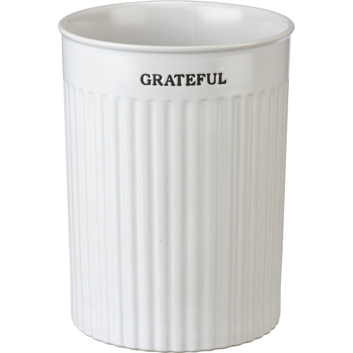 "GRATEFUL, BLESSED" STONEWARE UTENSIL HOLDER SET