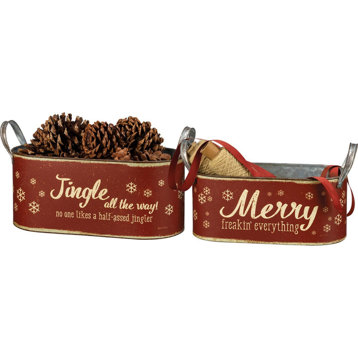 "SPARKLE ALL THE WAY" CHRISTMAS OVAL BIN SET OF 2