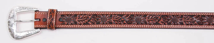 MEN'S BELT WITH FLORAL TOOLING in COGNAC