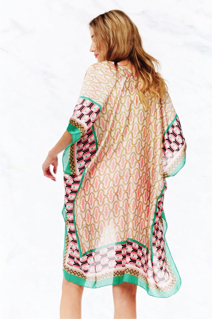 MULTI-PRINT SILKY KIMONO in BEIGE GREEN