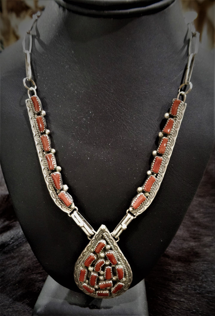 STERLING SILVER AND APPLE CORAL Link Necklace Set