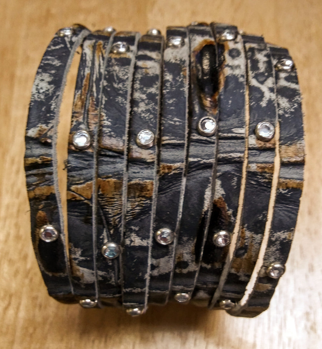 2" Fringe Rhinestone Studded Leather Bracelet