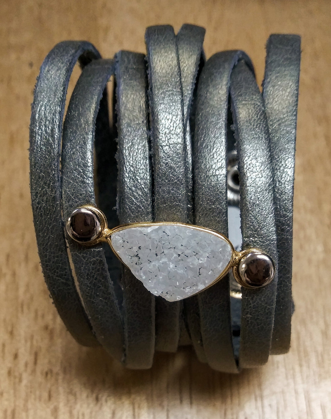 2" Fringe Leather Bracelet with Druzy Quartz