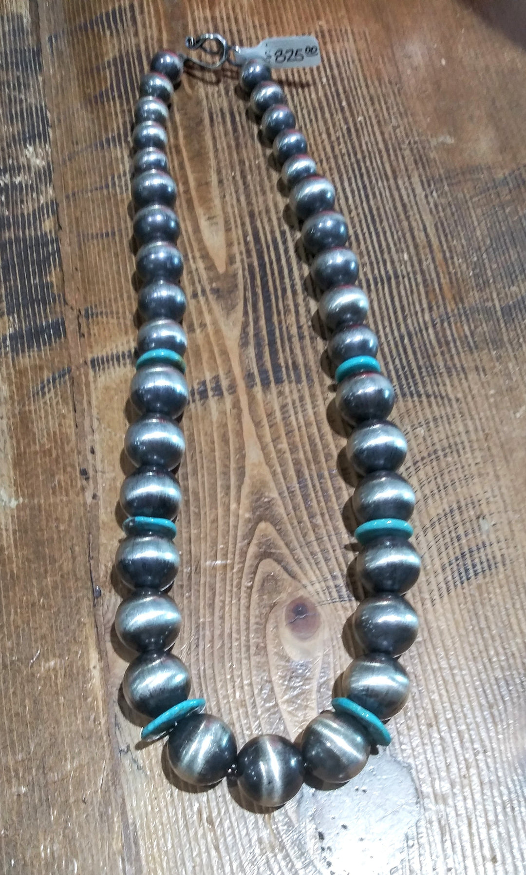 Sterling Silver Navajo Pearls and Genuine Turquoise Disc Necklace