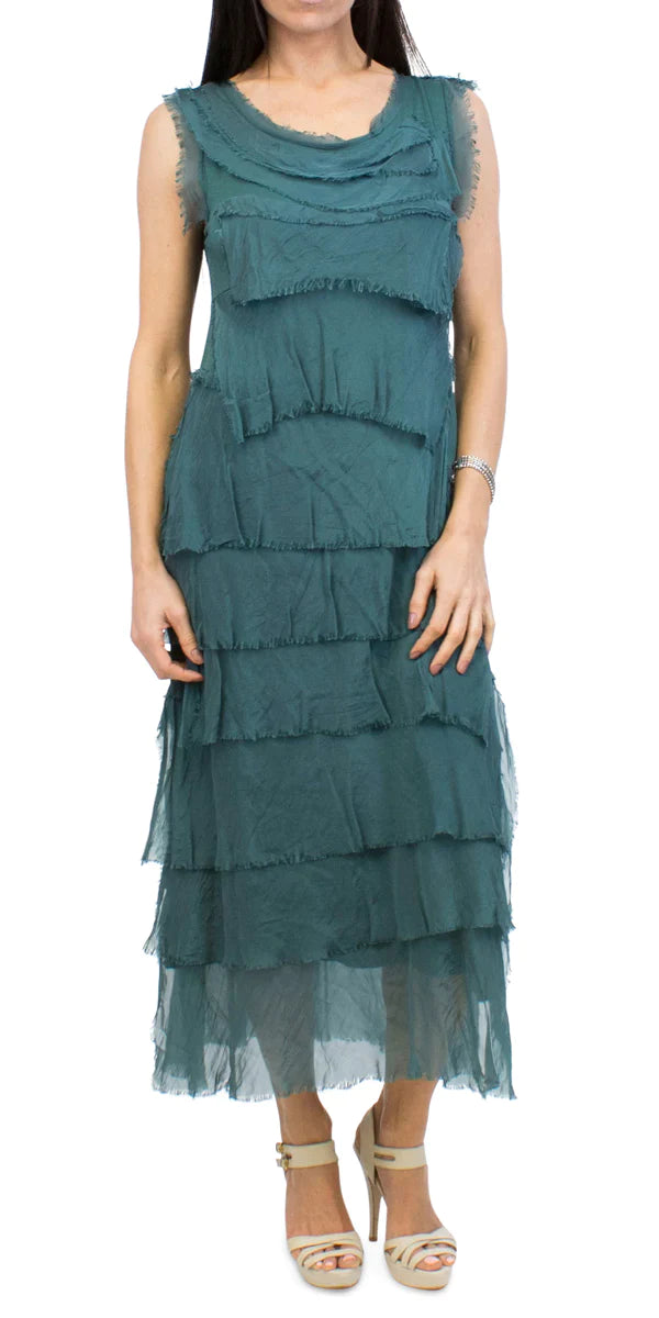 SIENA MAXI RUFFLED DRESS in FOREST GREEN