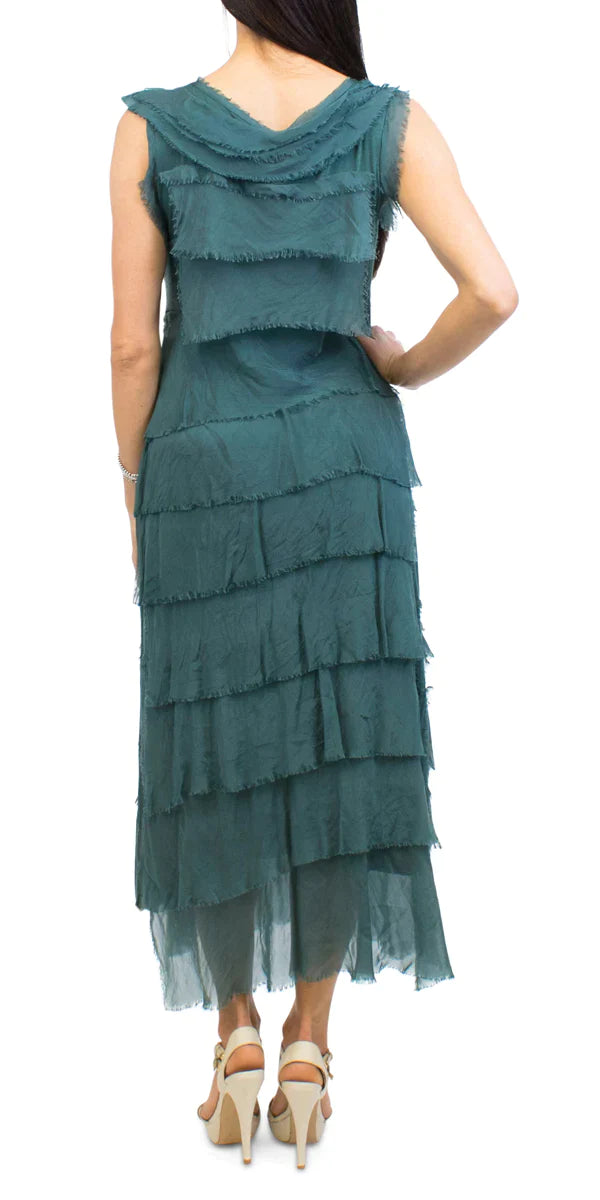 SIENA MAXI RUFFLED DRESS in FOREST GREEN