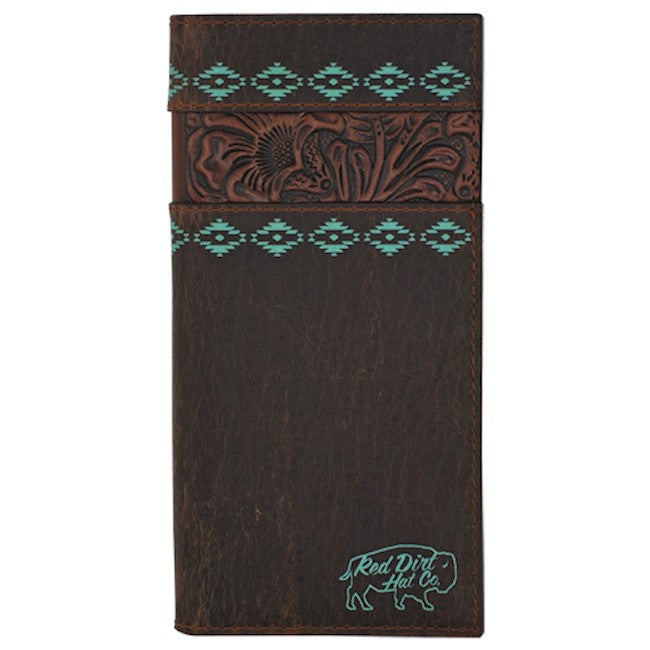 RED DIRT HAT CO. GENUINE LEATHER CARD CASE W/MAGNETIC MONEY CLIP, TOOLED BASKETWEAVE PATTERN