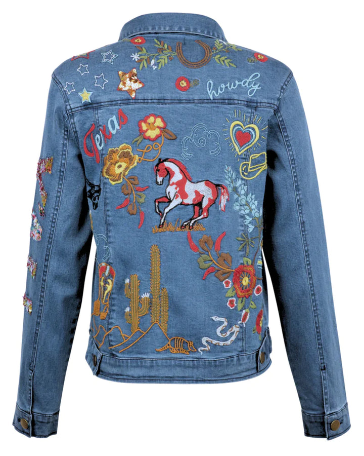 AVANI DEL AMOUR "STATE OF THE UNION" TEXAS EMBROIDERED DENIM JACKET